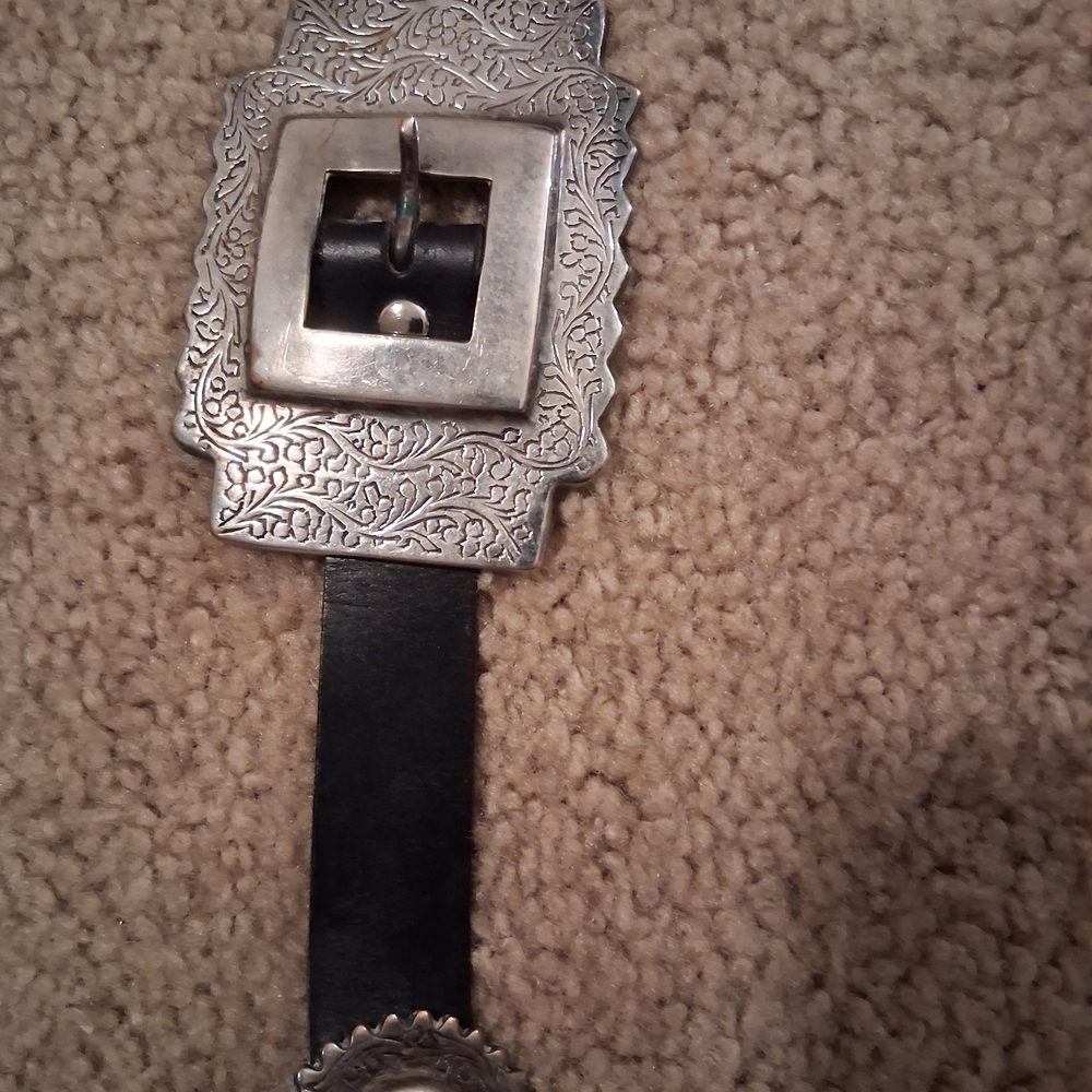 Silver Buckle Concho Black Leather Belt